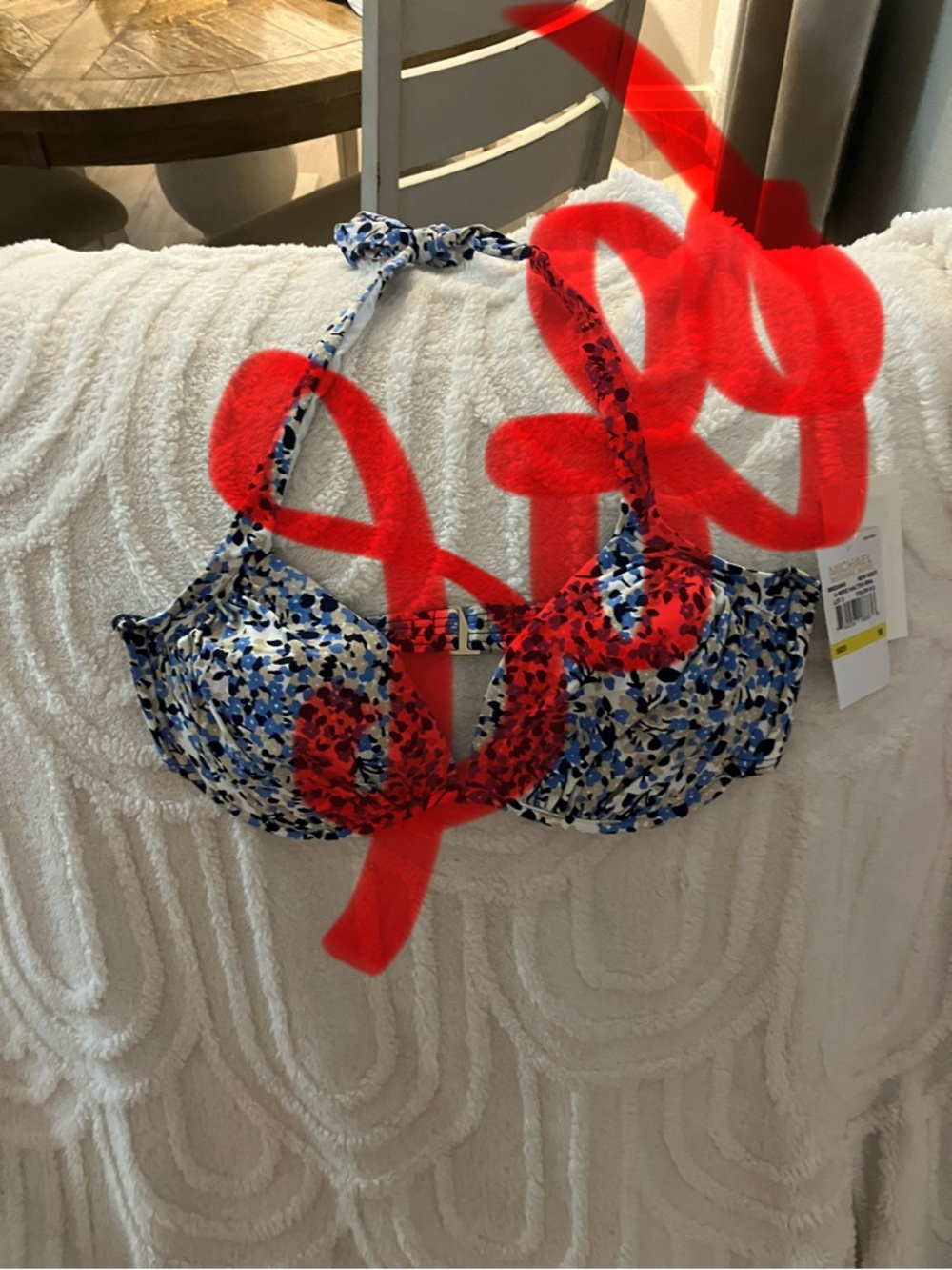 Michael Kors Navy, Blue and White Halter U-Wire Bra Bikini Top